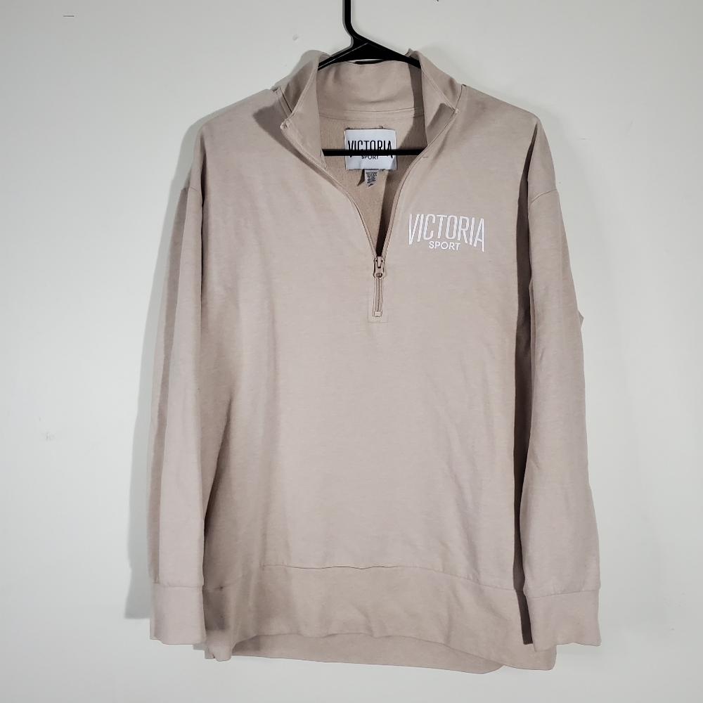 Victoria's Secret Sport Active Loungewear QuarterZip Pullover Medium Oatmeal Tan